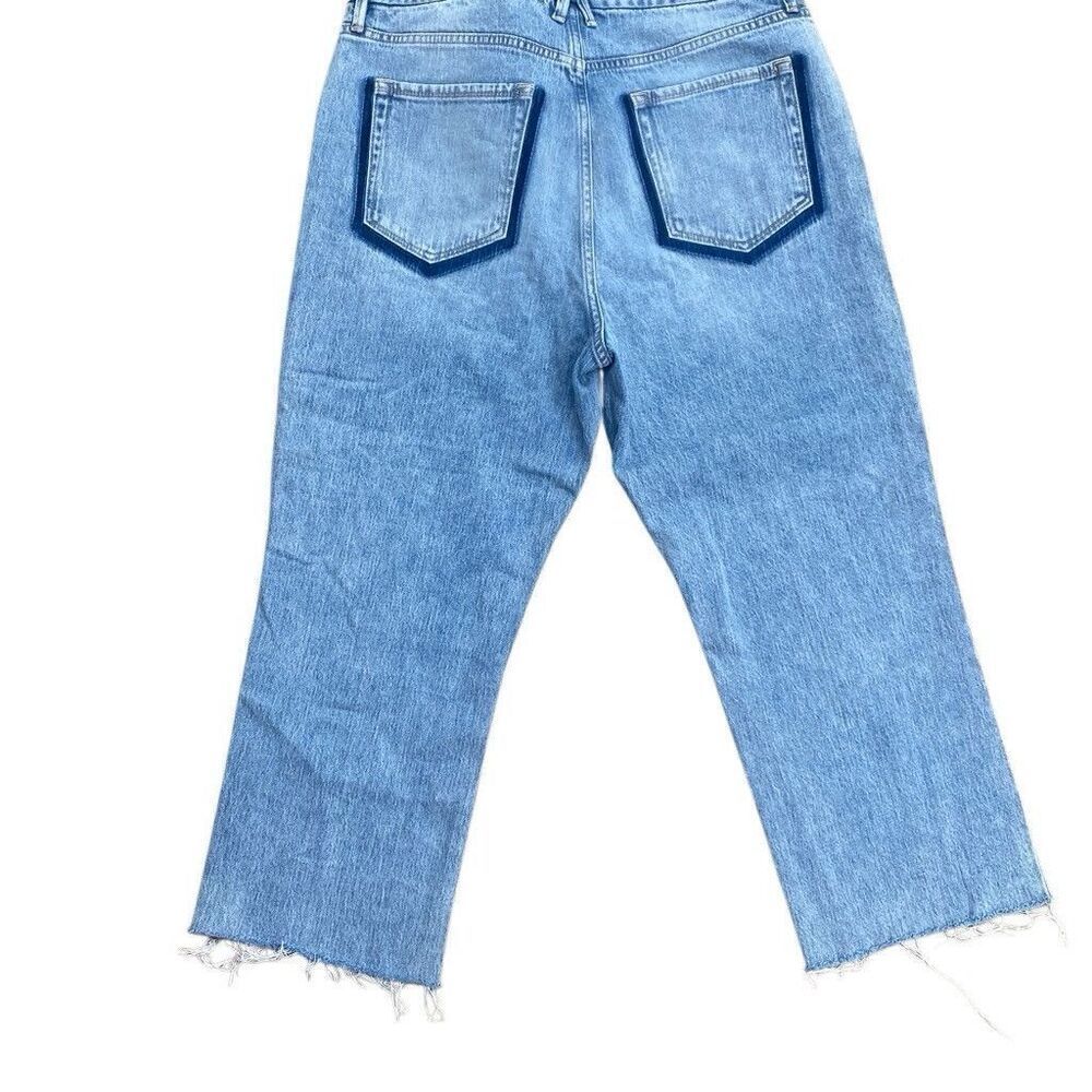 Good American Good Boy Raw Hem Crop Jeans Shadow Pockets Button Fly Size 33 - Picture 3 of 5